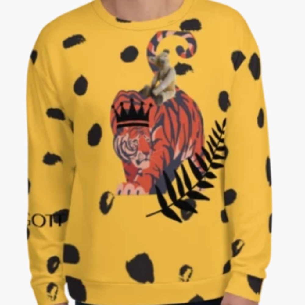 Y2K Sweatshirt ‘Teddy Riding Tiger’ Unique Sizes Sm-3XL Animal Activist Boho